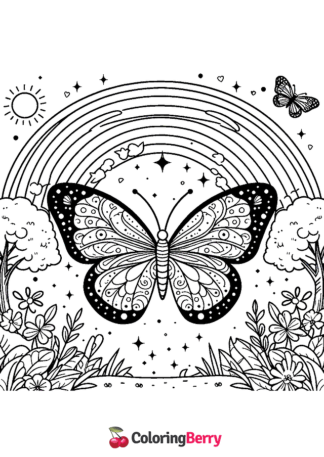 Butterfly Rainbow Coloring Page