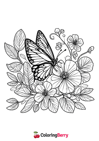 Butterfly with Flowers Coloring Page