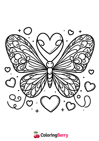 Butterfly with Hearts Coloring Page