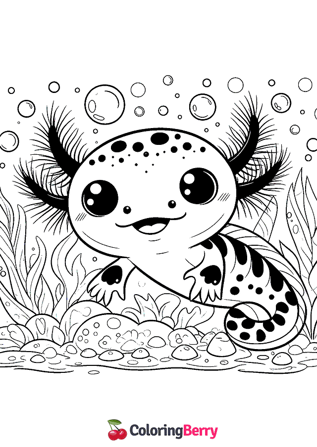 Cartoon Axolotl Coloring Page