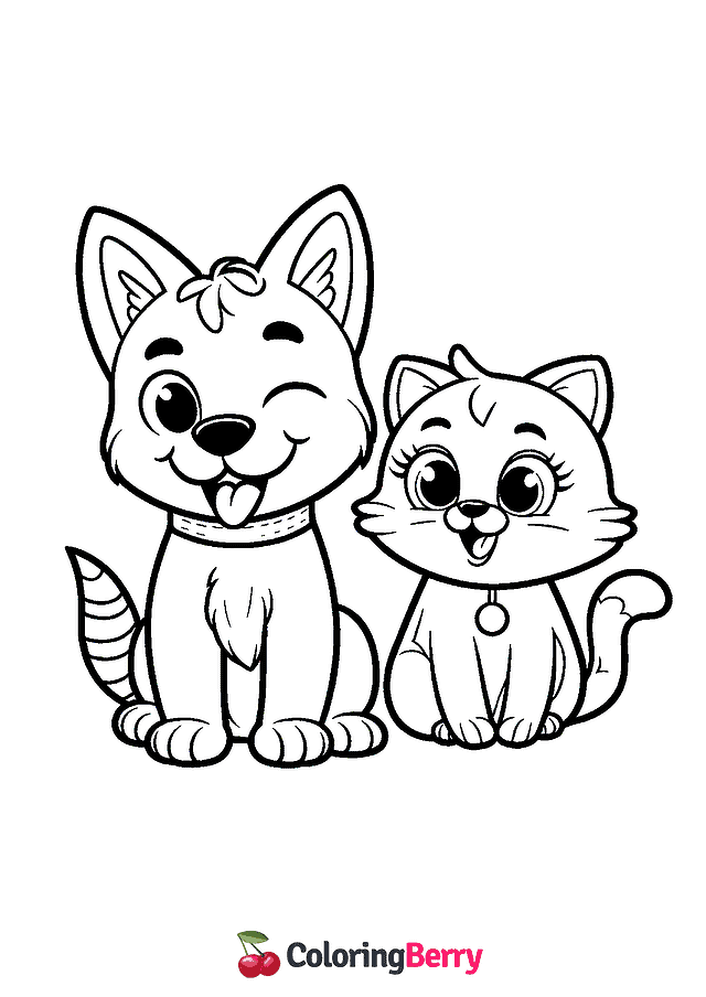 Cartoon Cat and Cartoon Dog Coloring Page