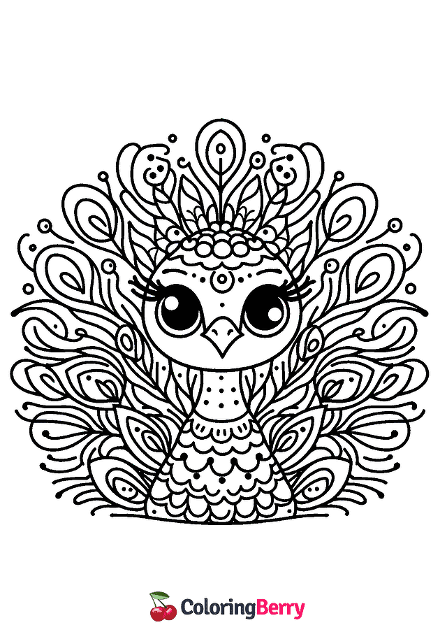 Cartoon Peacock Coloring Page