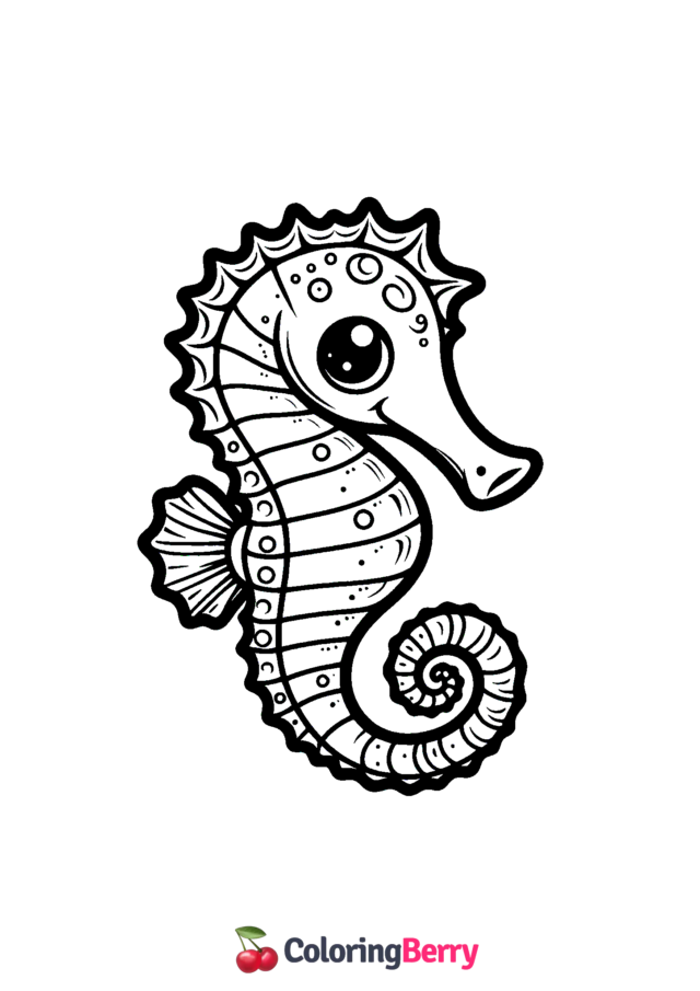 Cartoon Seahorse Coloring Page