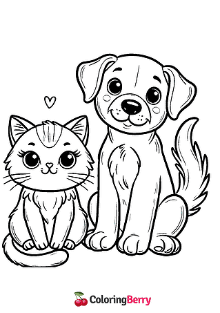 Cat and Dog Coloring Page