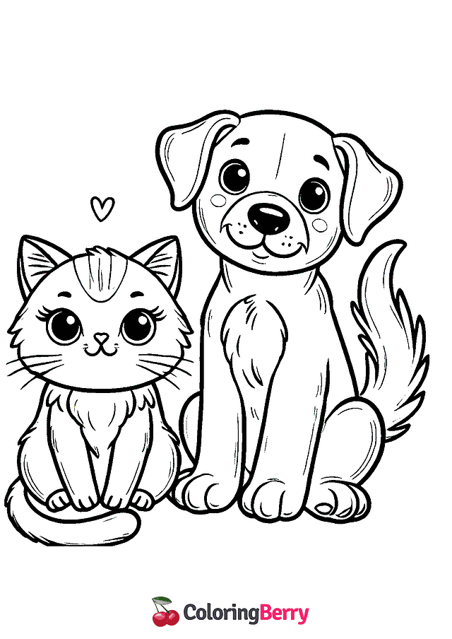 Cat and Dog Coloring Page