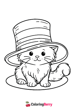 Cat and Hat Coloring Page