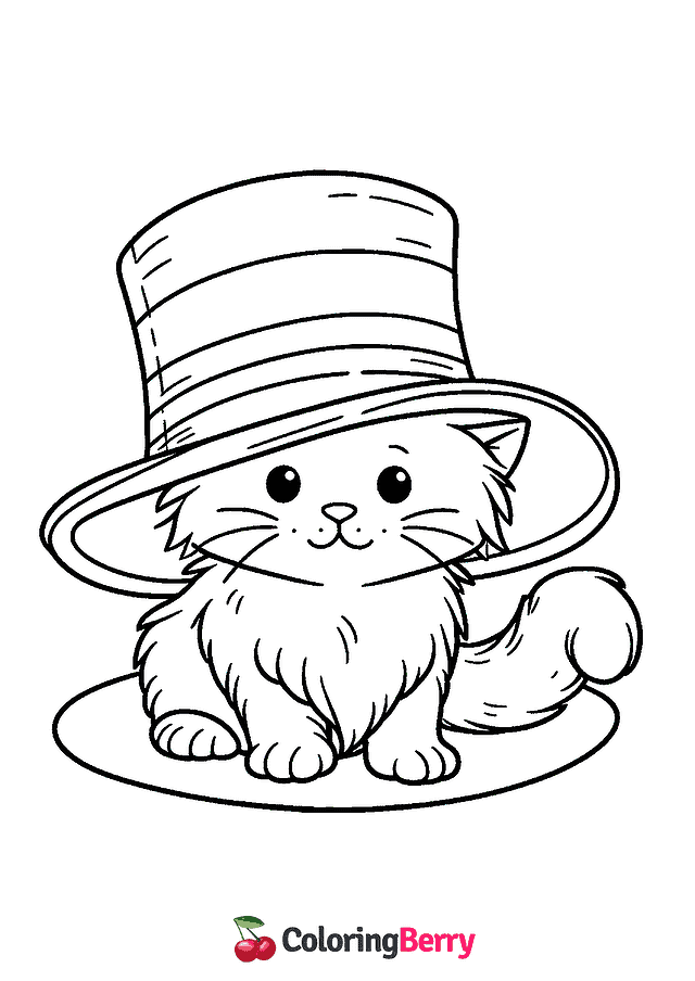 Cat and Hat Coloring Page