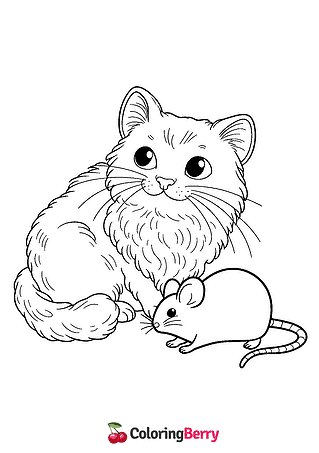 Cat and Mouse Coloring Page
