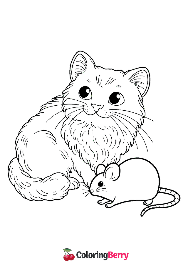 Cat and Mouse Coloring Page