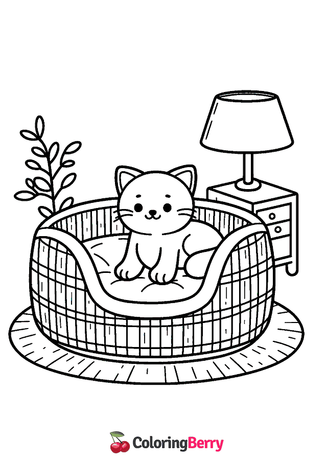 Cat Bed Coloring Page