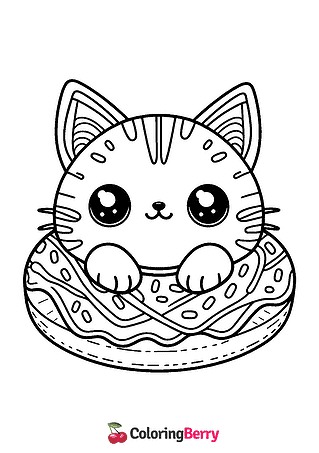 Cat Donut Coloring Page