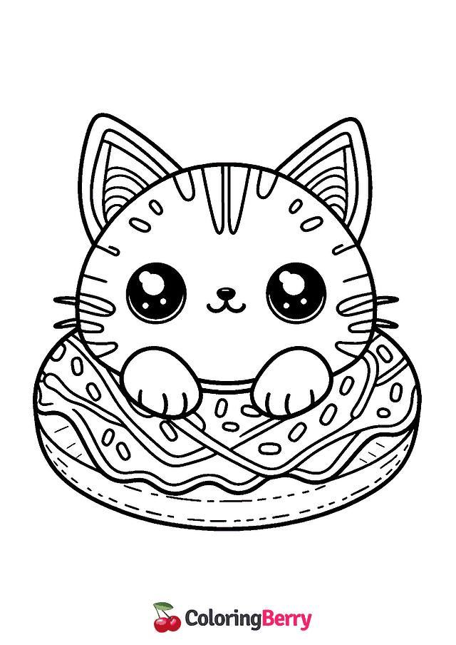 Cat Donut Coloring Page