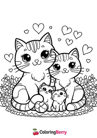 Cat Family Coloring Page