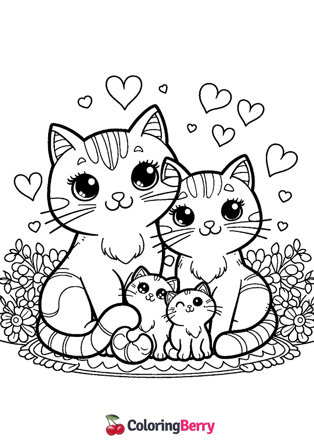 Cat Family Coloring Page