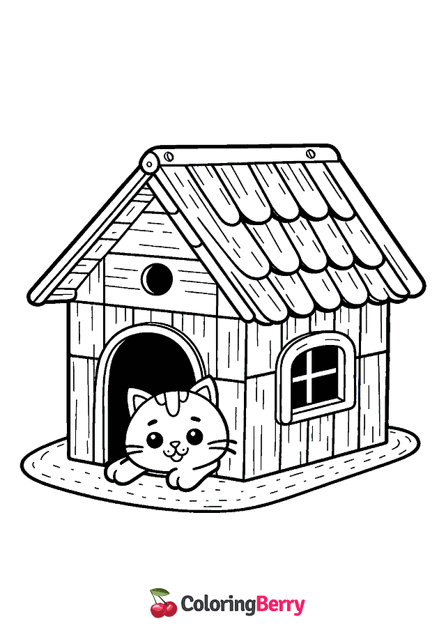 Cat House Coloring Page