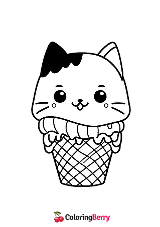 Cat Ice Cream Coloring Page