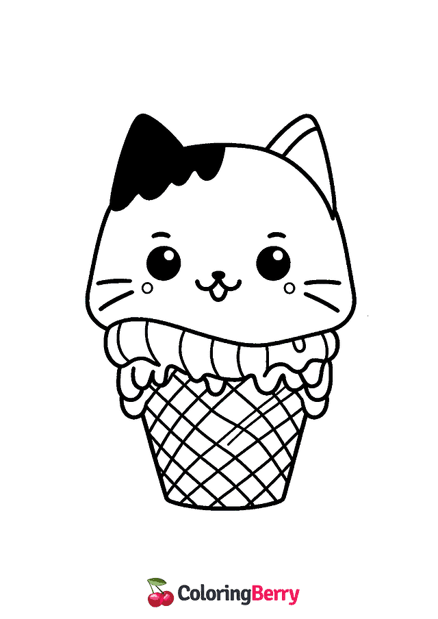 Cat Ice Cream Coloring Page