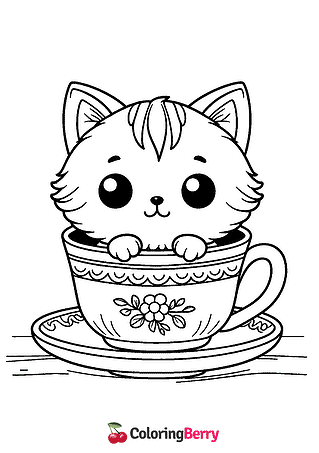 Cat in a Cup Coloring Page