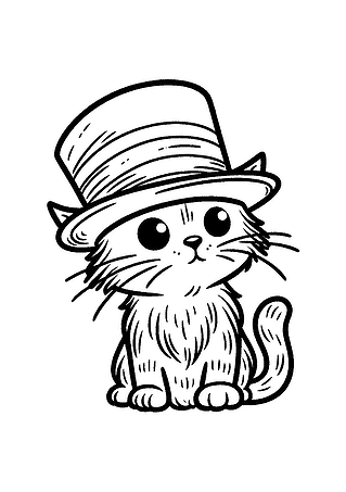 Cat in Hat Coloring Page