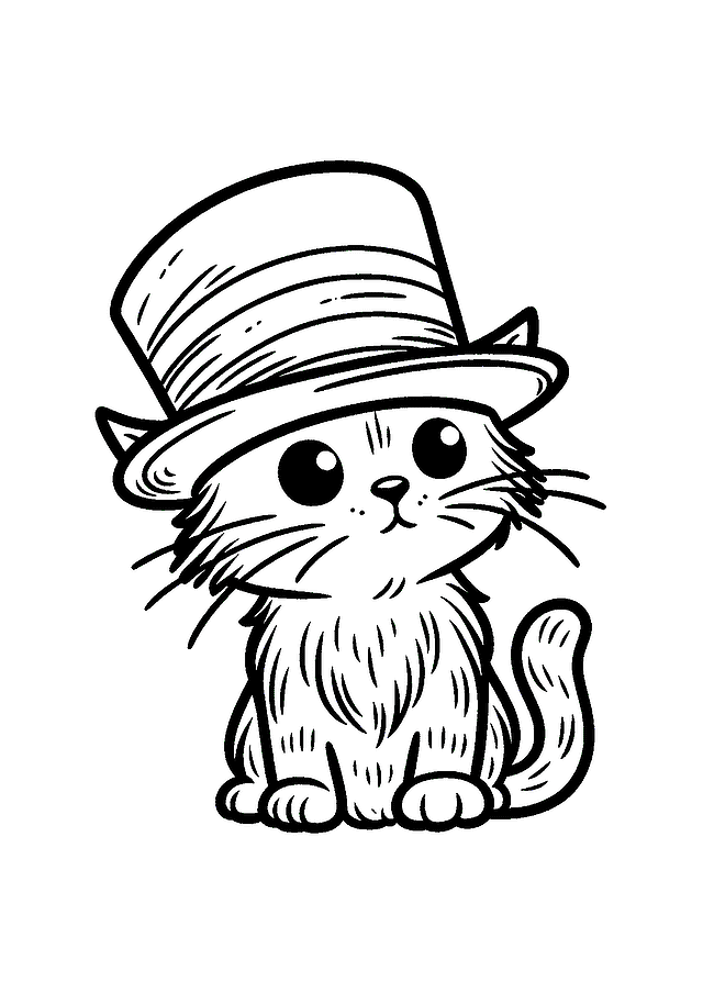 Cat in Hat Coloring Page