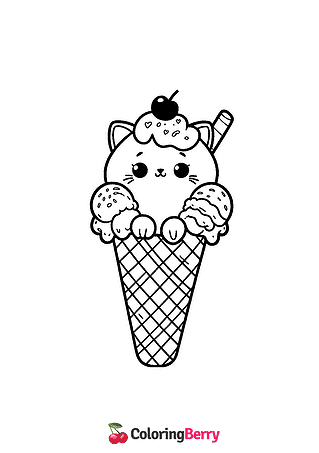 Cat in Ice Cream Cone Coloring Page