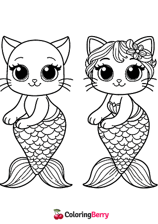 Cat Mermaid Coloring Page
