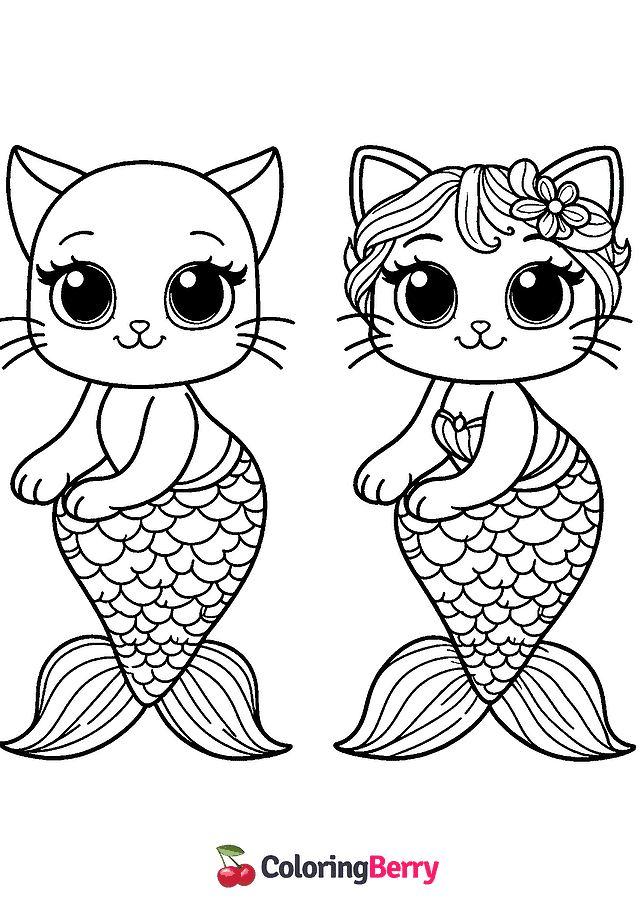 Cat Mermaid Coloring Page