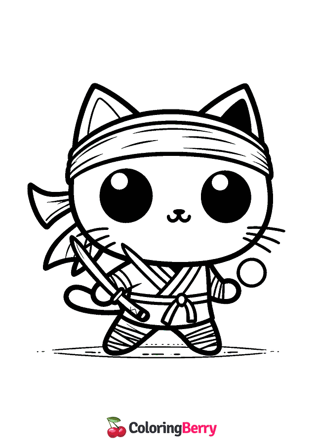 Cat Ninja Coloring Page