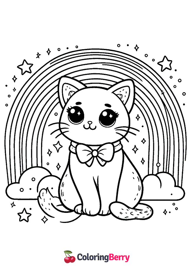 Cat Rainbow Coloring Page