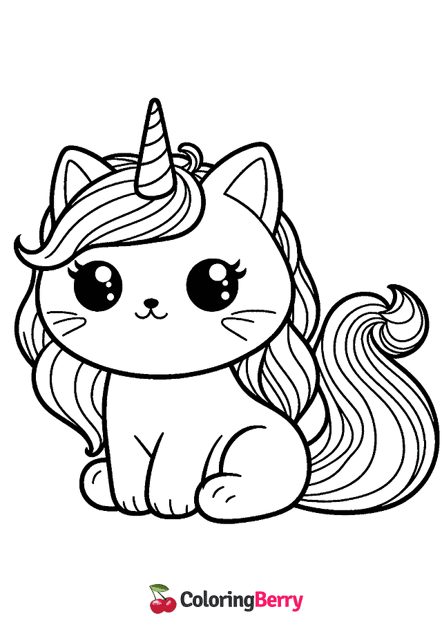 Cat Unicorn Coloring Page