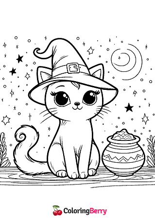 Cat Witch Coloring Page