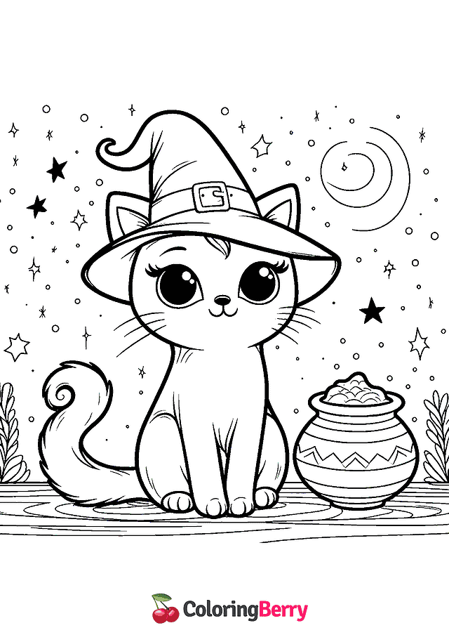 Cat Witch Coloring Page