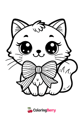 Cat with Bow Coloring Page