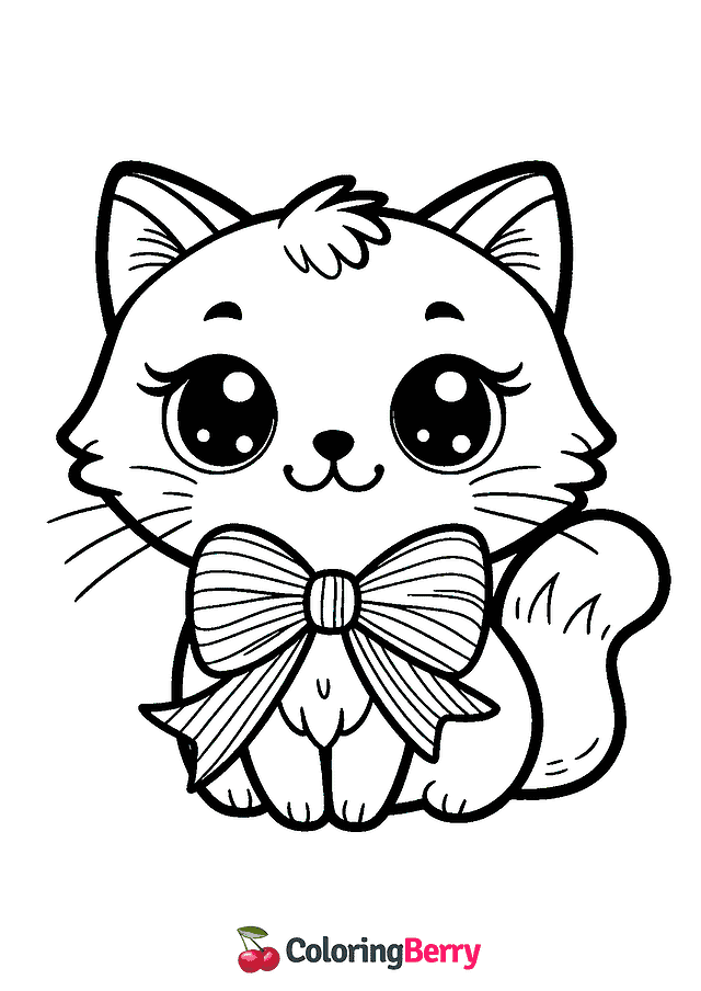 Cat with Bow Coloring Page