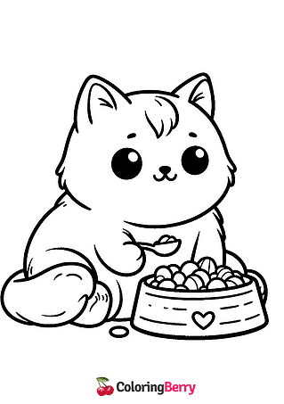 Cat with Food Coloring Page