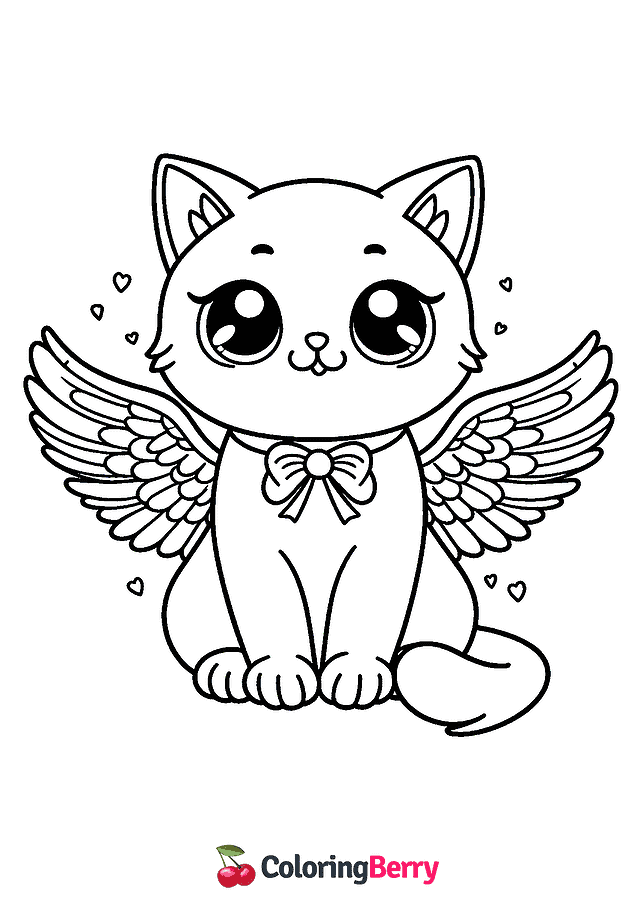 Cat with Wings Coloring Page