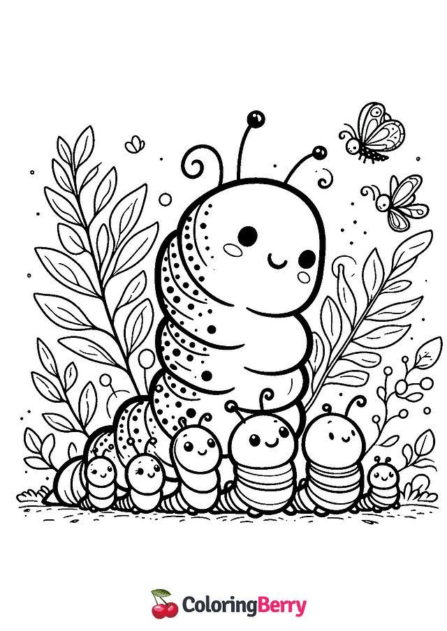 Caterpillar Family Coloring Page