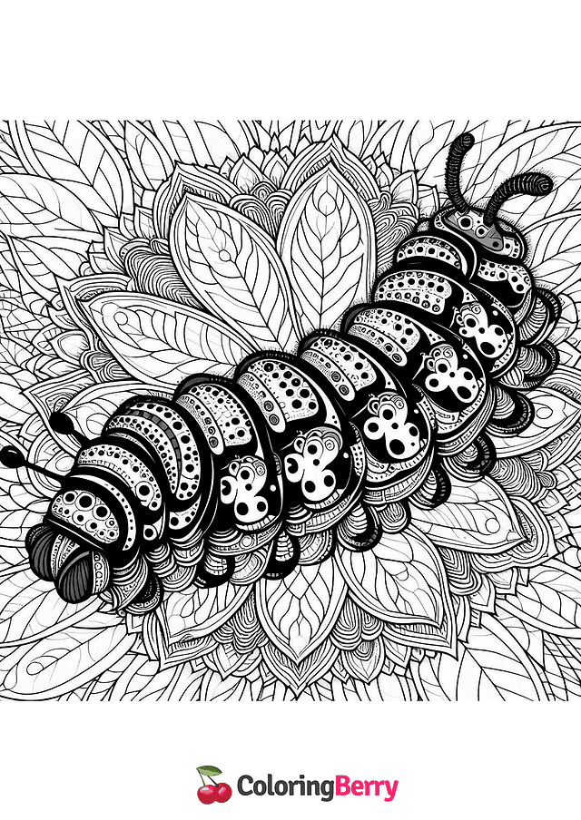 Caterpillar Mandala Coloring Page