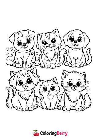 Cats and Dogs Coloring Page