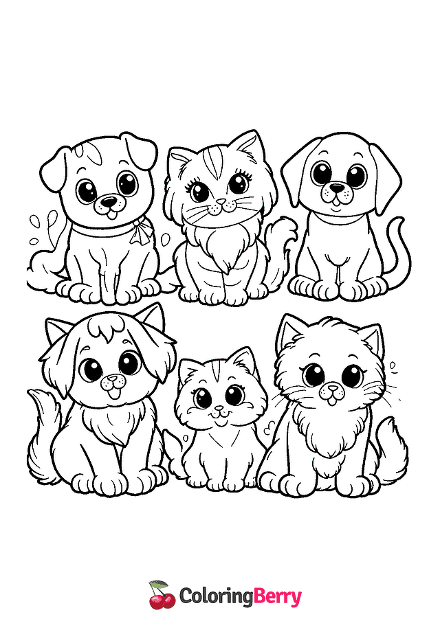 Cats and Dogs Coloring Page