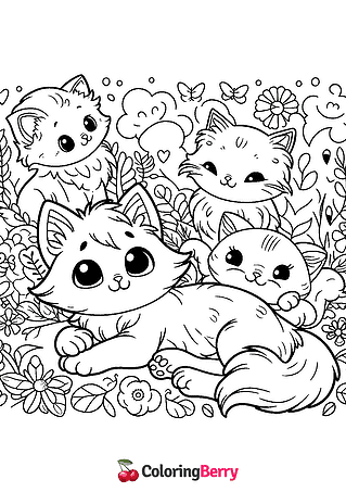Cats and Kittens Coloring Page