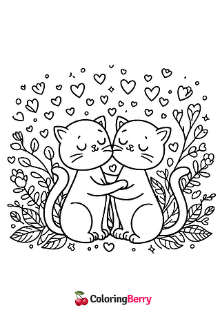 Cats in Love Coloring Page