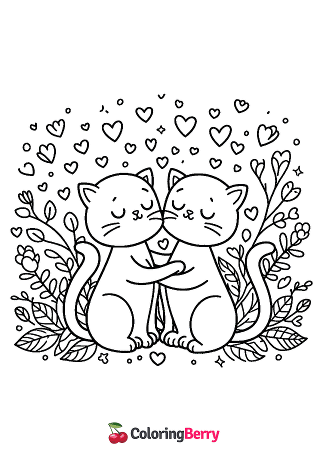 Cats in Love Coloring Page