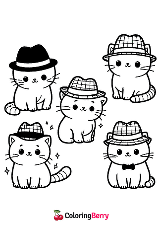 Cats with Hats Coloring Page
