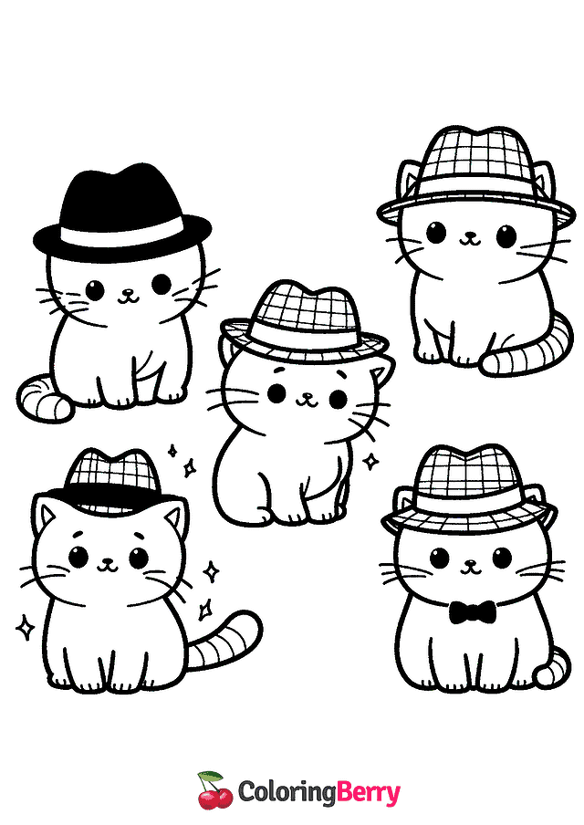 Cats with Hats Coloring Page