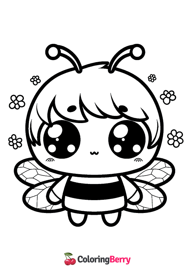 Chibi Bee Coloring Page