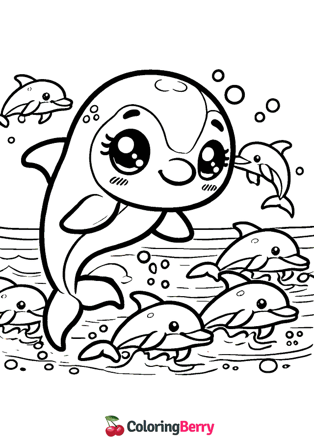 Chibi Dolphin Coloring Page