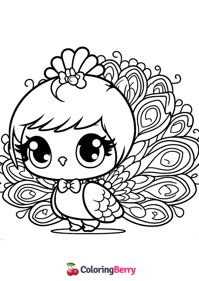 Chibi Peacock Coloring Page