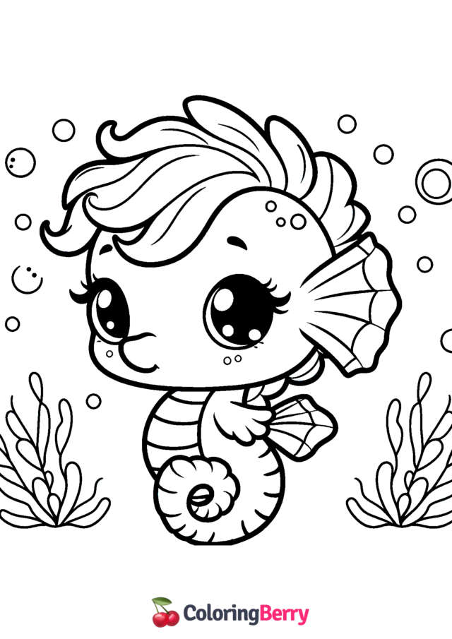 Chibi Seahorse Coloring Page