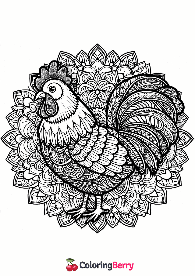 Chicken Mandala Coloring Page